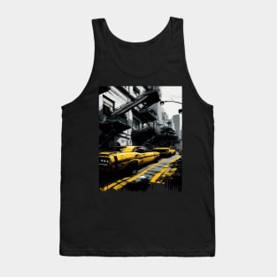 Car tiers print on street black and yellow. Tank Top